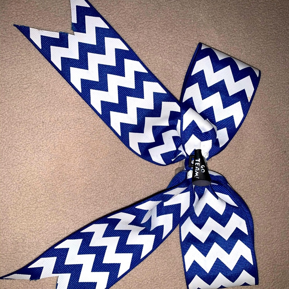 blue and white cheer bow